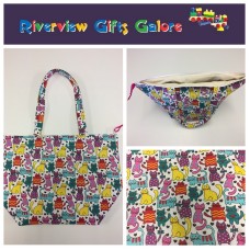 Large Tote Bag With Zip - Multi Coloured Cats Large Tote Bag With Zip - Multi Coloured Cats